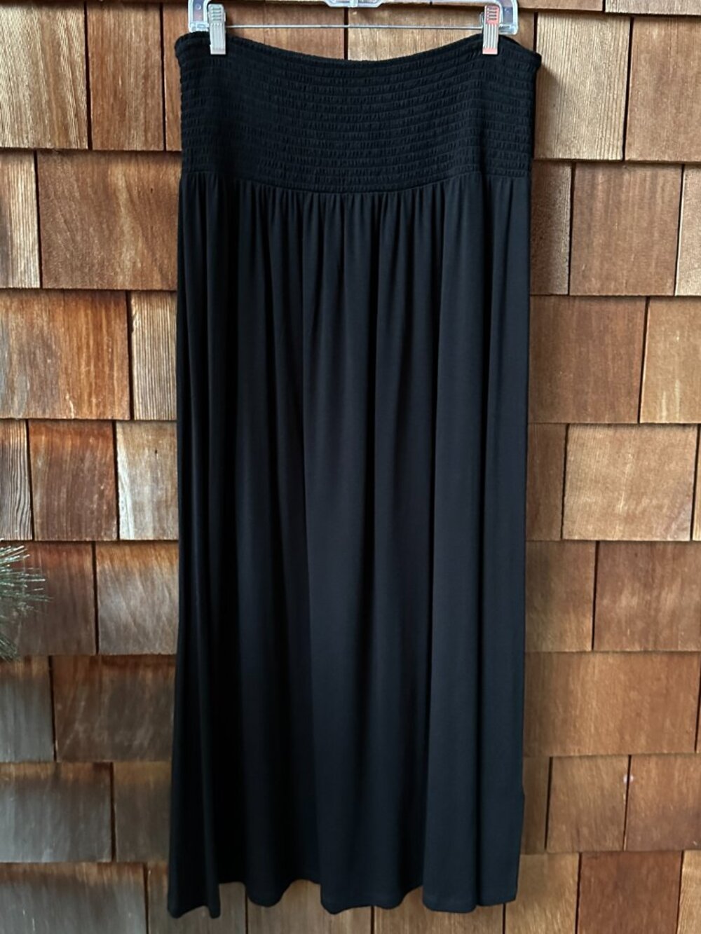 NWT Eileen Fisher Black Smocked Elastic Skirt/Strapless Dress in Women's Large - Picture 7 of 9